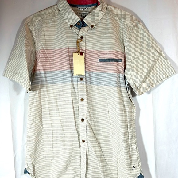 ASTRONOMY Men's Tan Casual Button-Down Short Sleeve Shirt Top Size Medium - Picture 1 of 9